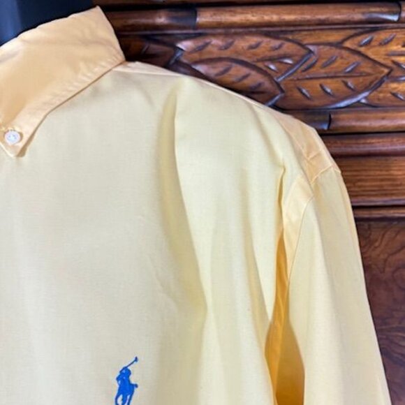 Ralph Lauren Polo Yellow Blue Pony Classic Fit 100% Cotton Button Down Shirt - Picture 4 of 9